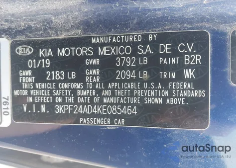2019 Kia Forte Lxs from USA, damaged, VIN 3KPF24AD4KE085464